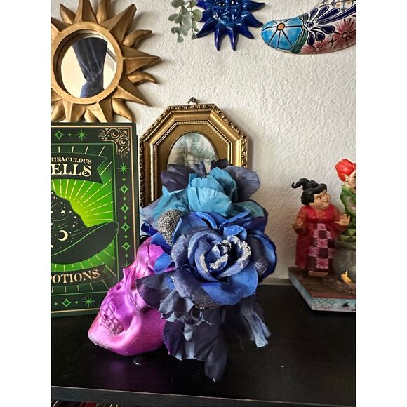 Handmade day of the dead blue headpiece BLUE FLORAL Dia de los muertos - Picture 4 of 4
